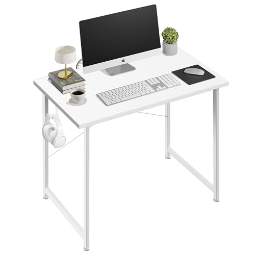 YSSOA Computer Desk Home Office Work Study Writing Modern Simple Table with Headphone Hooks