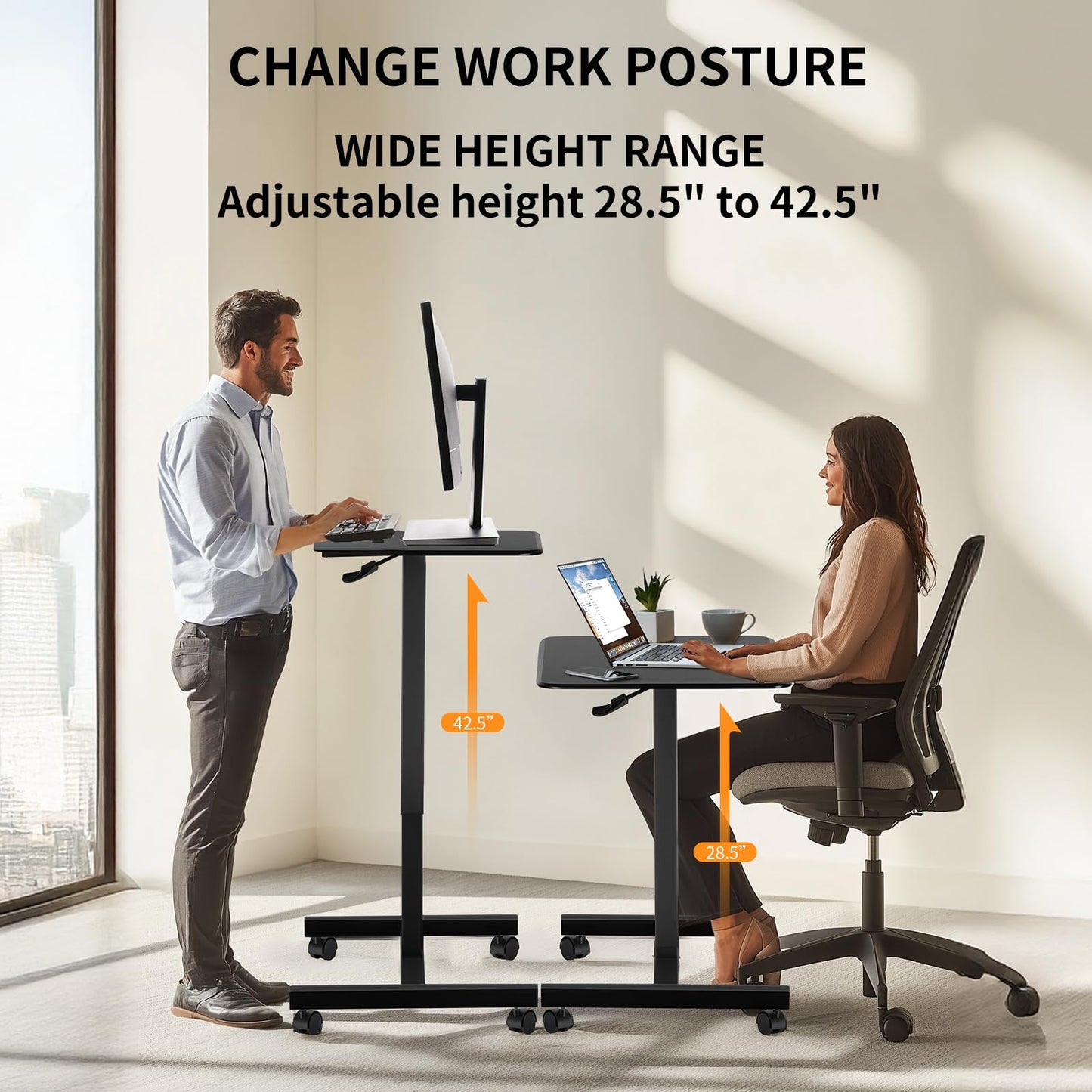 YSSOA Mobile Small Standing Desk - Rolling Desk with Adjustable Height and Lockable Wheels, Sit-Stand Laptop Table, Portable Computer Workstation