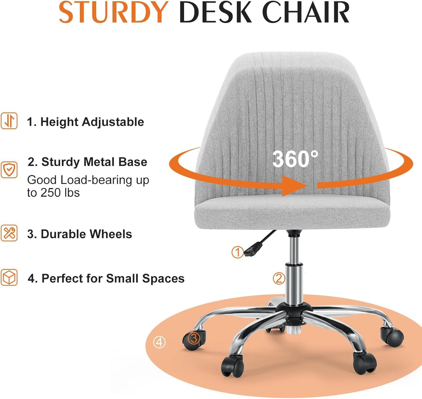 Simple Deluxe Armless Office Desk Chair, Cute Swivel Vanity Chair with Mid Back