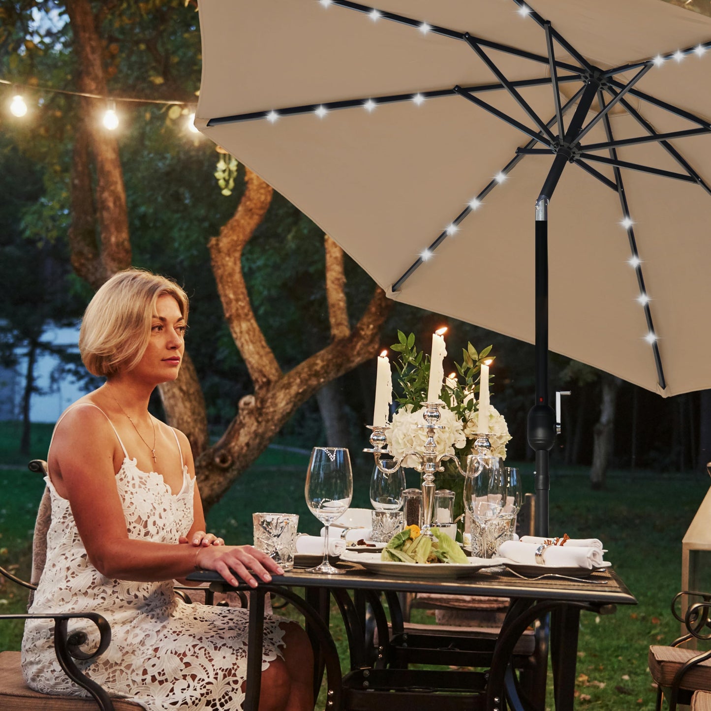 HealSmart 7.5ft Patio Umbrella with Push Button Tilt/Crank, Outdoor Table Market Yard Umbrella, 6 Sturdy Ribs for Garden, Deck, Backyard, Pool
