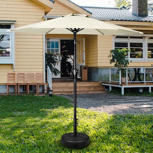 HealSmart 7.5ft Patio Umbrella with Push Button Tilt/Crank, Outdoor Table Market Yard Umbrella, 6 Sturdy Ribs for Garden, Deck, Backyard, Pool