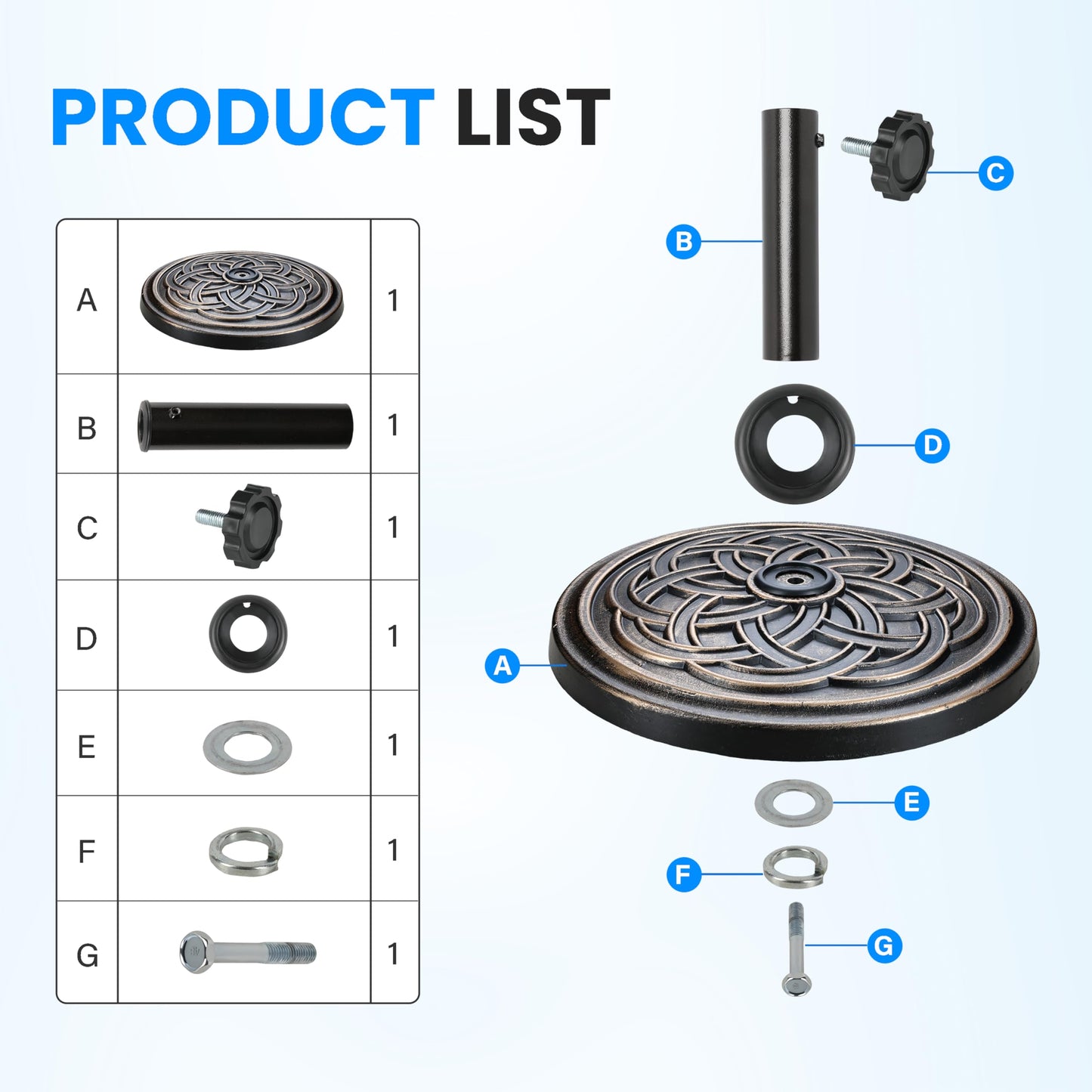 Simple Deluxe LBS Patio Umbrella Base Heavy Duty Market Umbrellas Round Stand for Outdoor