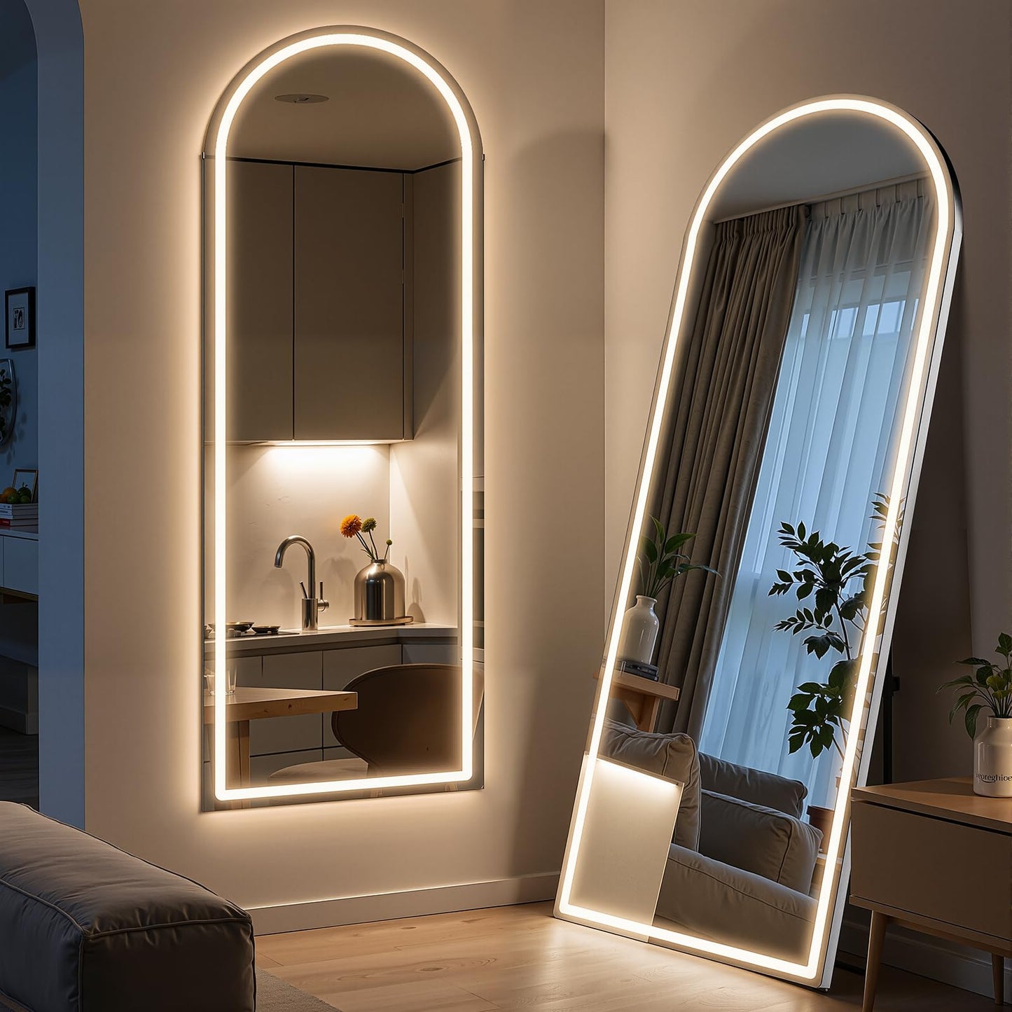 Full Length Mirror with LED Lights, Floor Mirror with Dimming & 3 Color Lighting, Free Standing Floor Mirrors