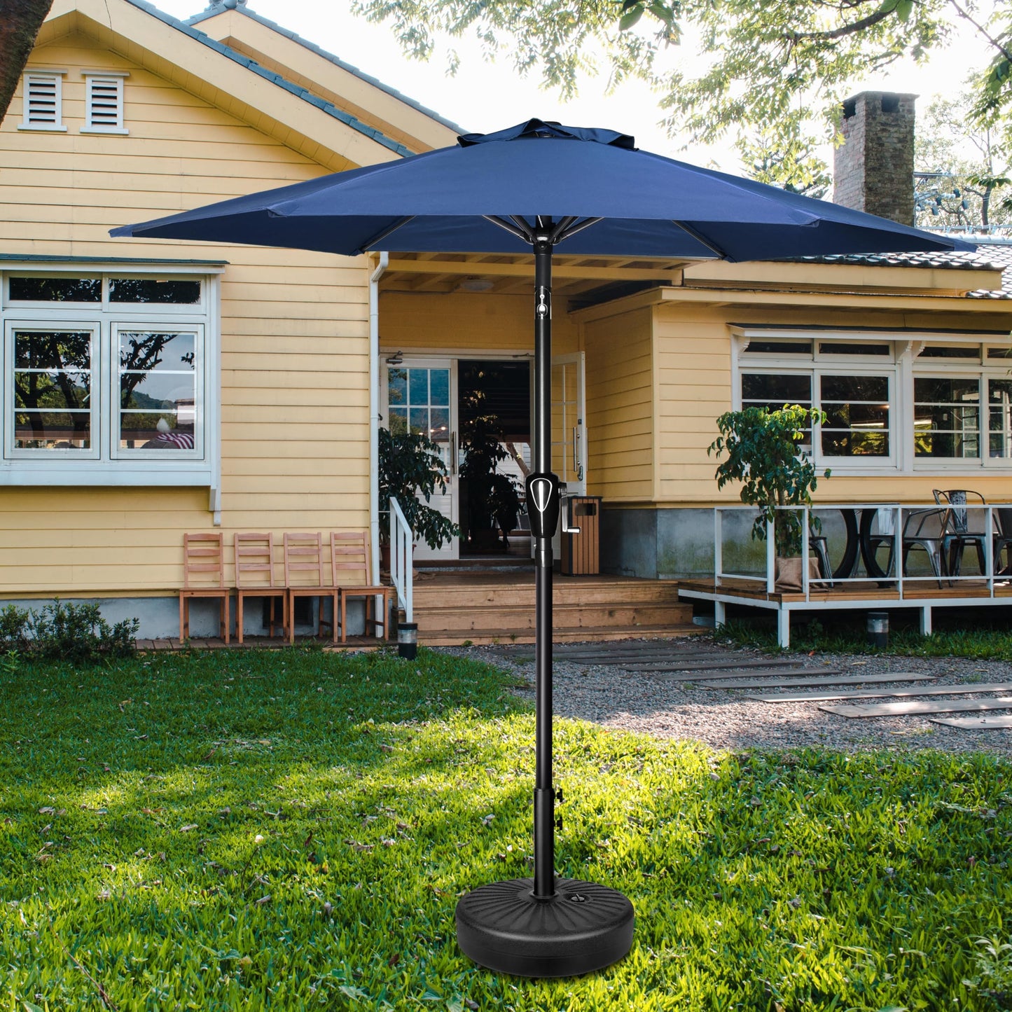 HealSmart 7.5ft Patio Umbrella with Push Button Tilt/Crank, Outdoor Table Market Yard Umbrella, 6 Sturdy Ribs for Garden, Deck, Backyard, Pool