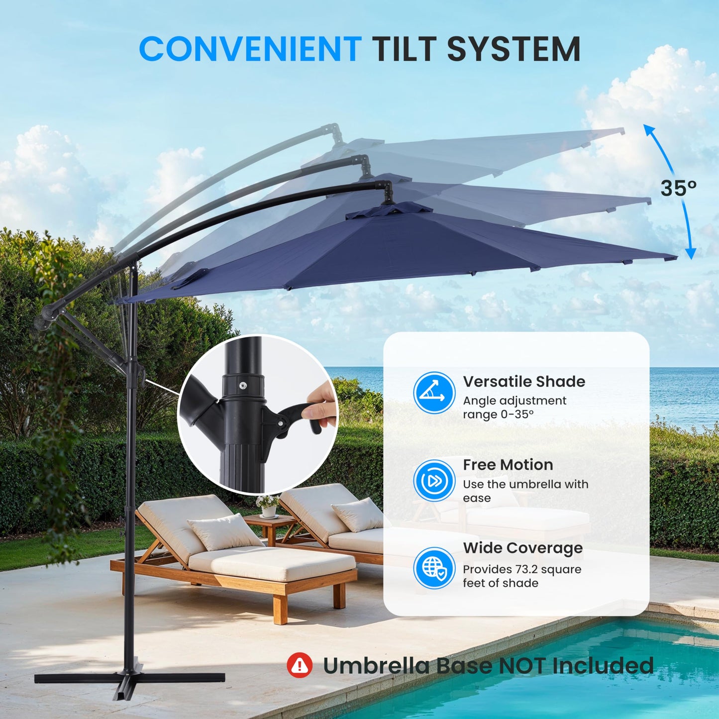 Simple Deluxe 9.8ft Offset Umbrella Cantilever Patio Hanging Umbrella Outdoor Market Umbrella with Crank & Cross Base Suitable for Garden, Lawn, backyard and Deck, Blue