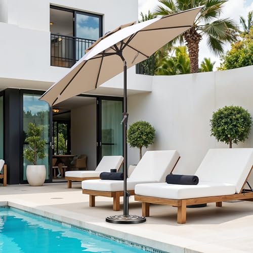 Simple Deluxe 9' Double-Layer Patio Umbrella with Push Tilt & Crank Lift, UV Protection Waterproof Sunshade for Pool/Beach/Garden Table (8 Sturdy Ribs)