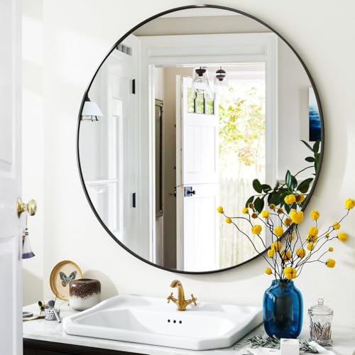 Simple Deluxe Black 20 Inch Circle Mirror