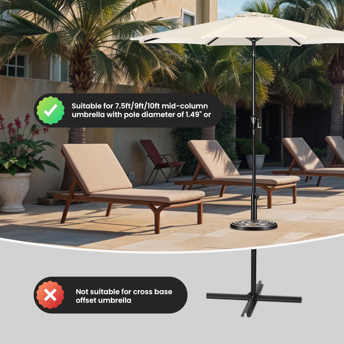 Simple Deluxe LBS Patio Umbrella Base Heavy Duty Market Umbrellas Round Stand for Outdoor