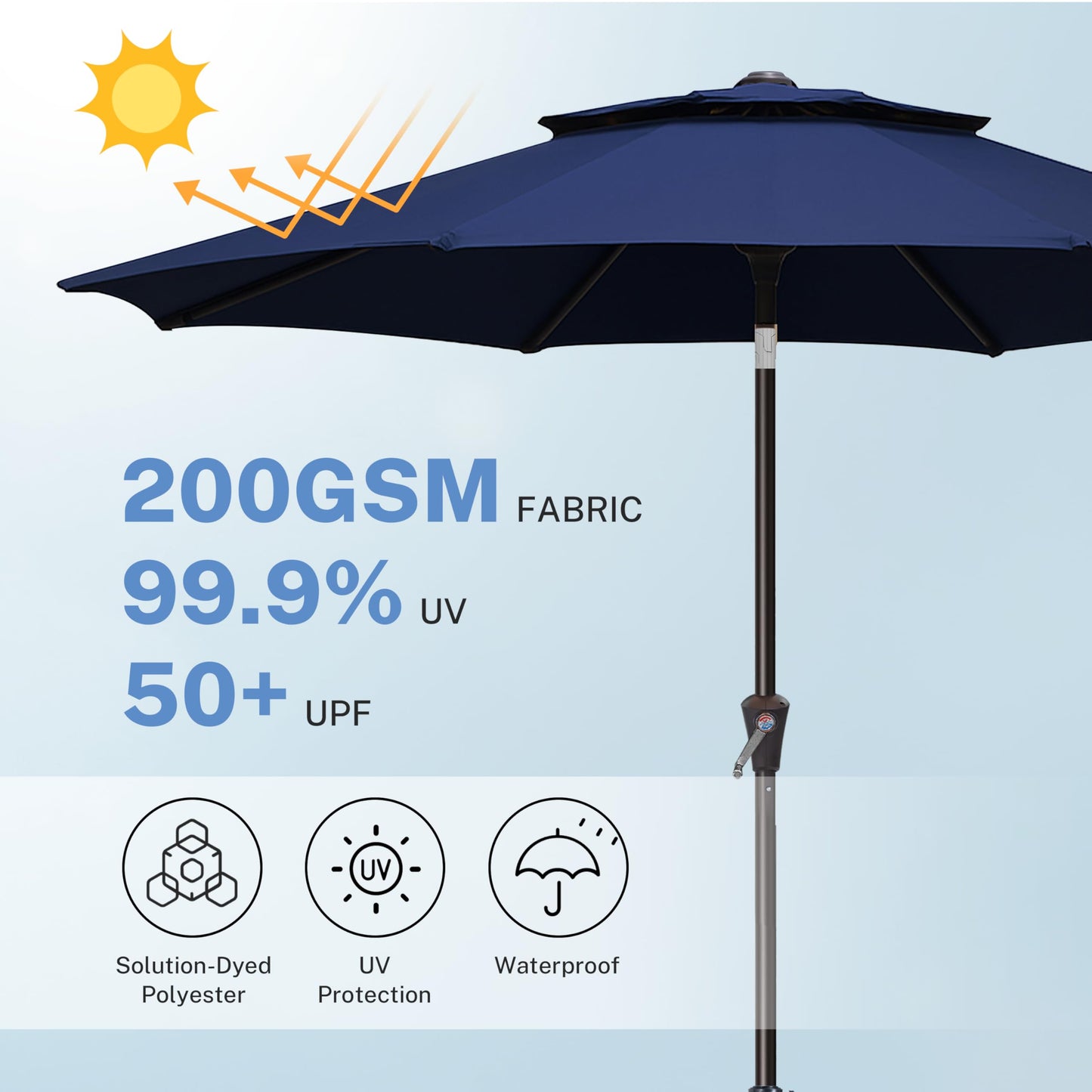 Simple Deluxe 9' Double-Layer Patio Umbrella with Push Tilt & Crank Lift, UV Protection Waterproof Sunshade for Pool/Beach/Garden Table (8 Sturdy Ribs)