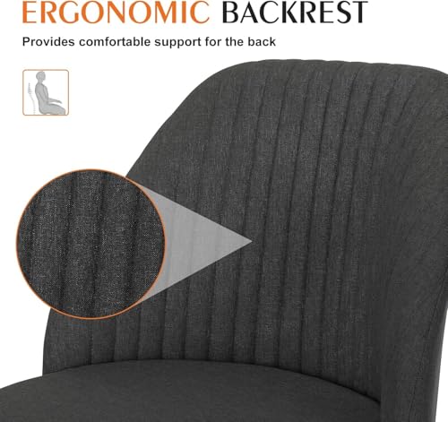 YSSOA Vanity Chair with Wheels Office Chair Desk Chair with Back and Wheels Fabric Adjustable Height Armless with Swivel Rolling Dark Grey