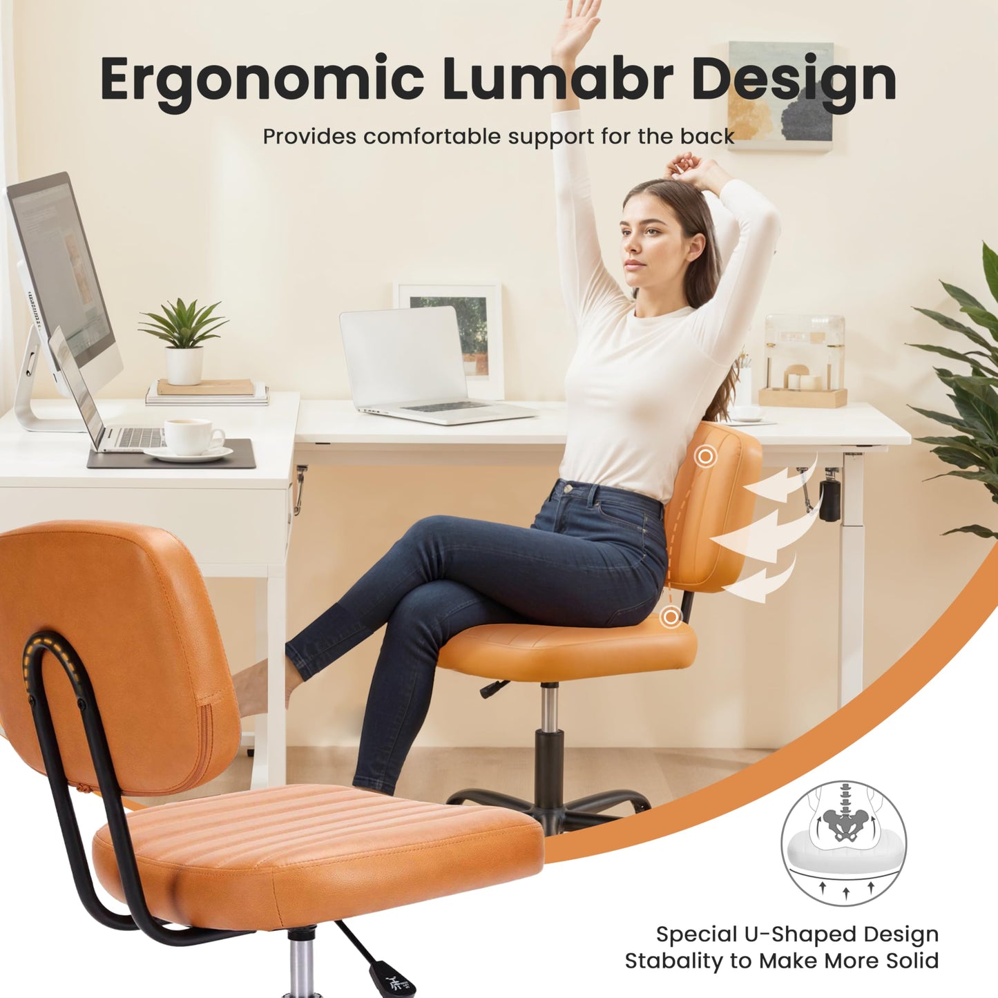 YSSOA Small Desk Chair with Wheels, Armless Office Chair No Arms, Comfy PU Leather Computer Task Chair Swivel Rolling Chairs for Small Space, Home, Adults, Students, Black