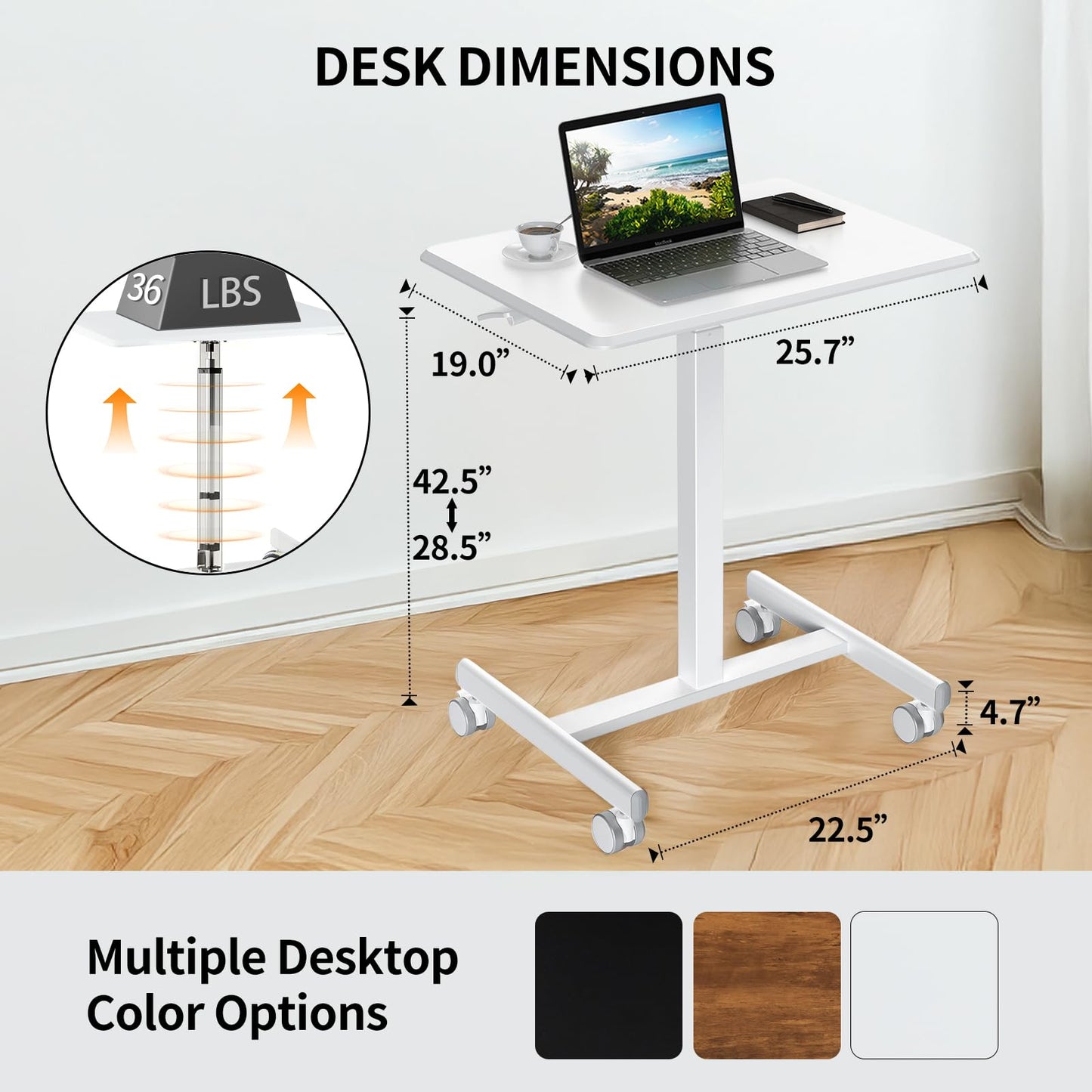 YSSOA Mobile Small Standing Desk - Rolling Desk with Adjustable Height and Lockable Wheels, Sit-Stand Laptop Table, Portable Computer Workstation