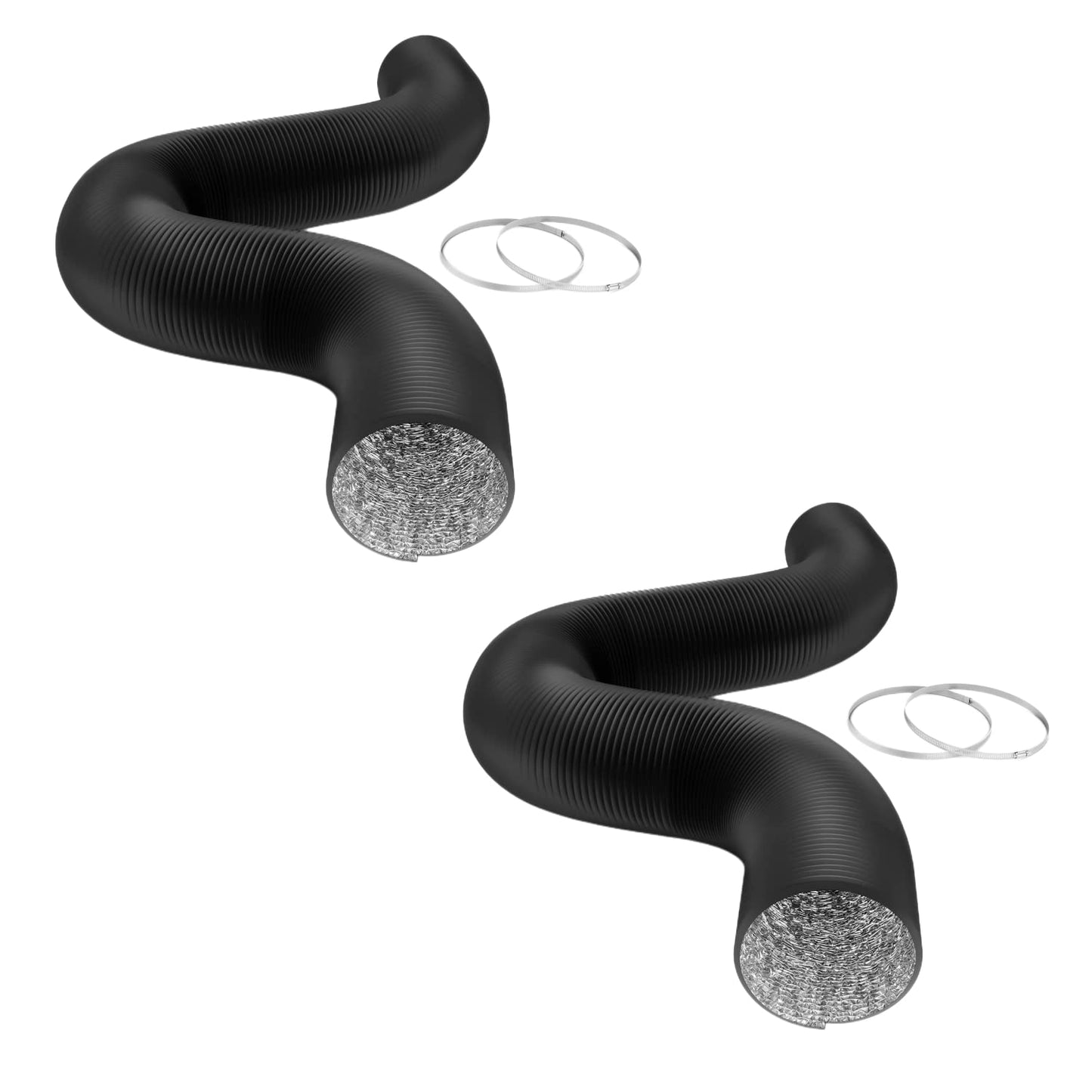 iPower Flexible Aluminum Ducting 4 Layer Protection Dryer Vent Hose for HVAC Heating Cooling Ventilation and Exhaust, 2 Clamps Included