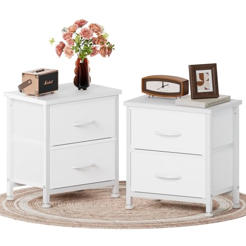 Simple Deluxe Nightstand 2 Drawers Dresser for Bedroom, Night Stand Set 2, 3-Tier Bedside Table with Fabric Bins, End Table for Living Room, Wood top Load-Bearing up to 44 lb