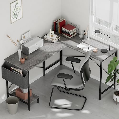 InfiniPower L Shaped Desk Gaming Computer 50 Inch Reversible Corner Table PC Work Table for Writing Study Student with Wood Tabletop Metal Frame CPU Stand Side Bag for Home Office Small Place