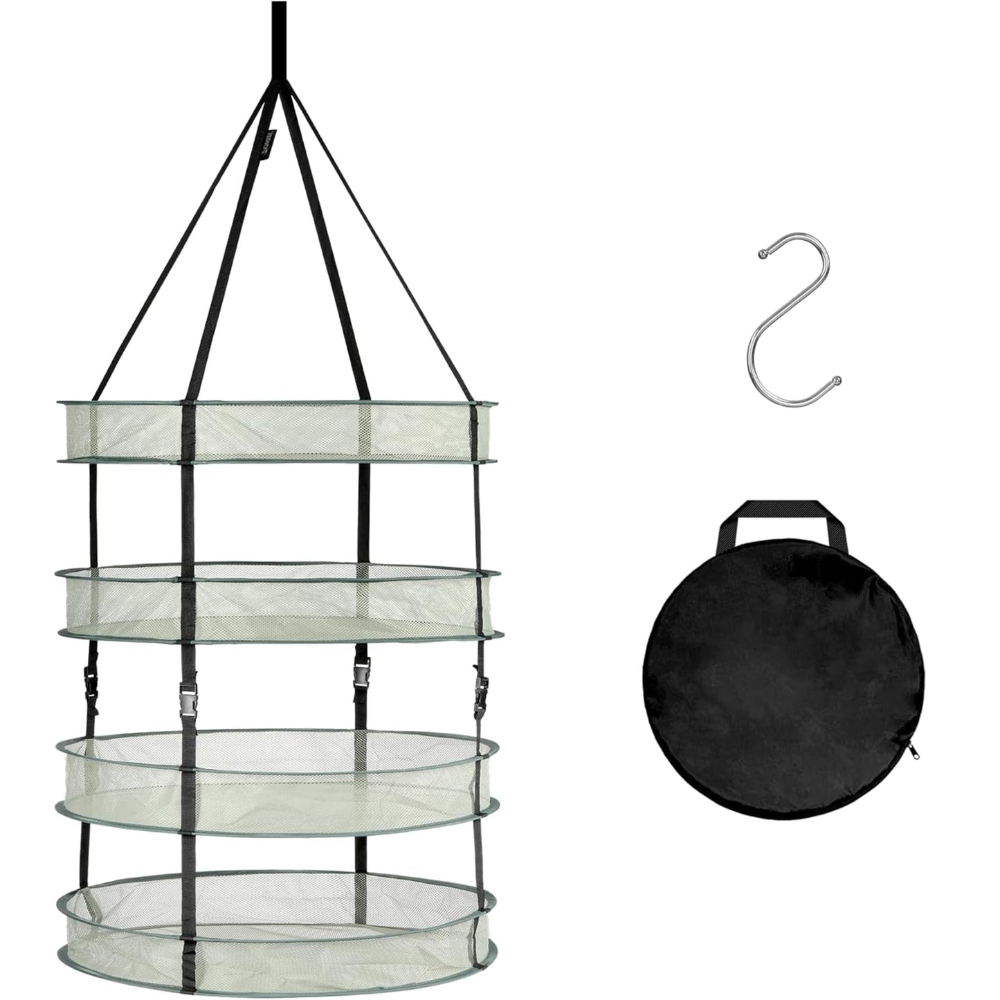 YSSOA 4 Layer 24'' Herb Drying Rack, Hanging Dry Mesh Folding Basket Dryer with Detachable Design & Hook for Plants, Herbs, Seeds and Buds in Grow Tent, Closet, Hydroponics, Garden Outdoor