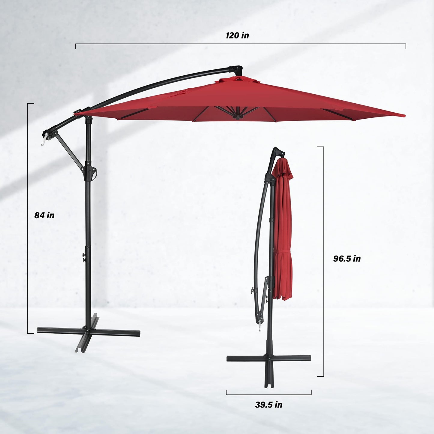 Simple Deluxe 10ft Offset Umbrella Cantilever Patio Hanging Umbrella Outdoor Market Umbrella with Crank & Cross Base Suitable for Garden, Lawn, backyard and Deck