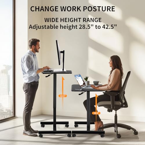 YSSOA Mobile Small Standing Desk - Rolling Desk with Adjustable Height and Lockable Wheels, Sit-Stand Laptop Table, Portable Computer Workstation
