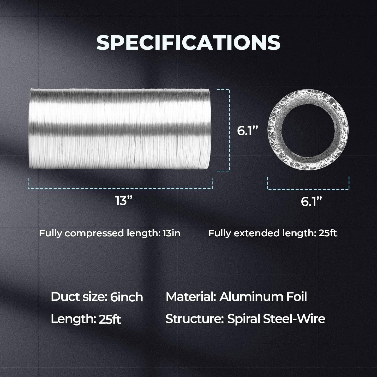 Simple Deluxe Dryer Vent Hose, Flexible Aluminum Ducting, Heavy Duty Three-Layer Protection, Long Duct for Ventilation Heating Cooling, Silver