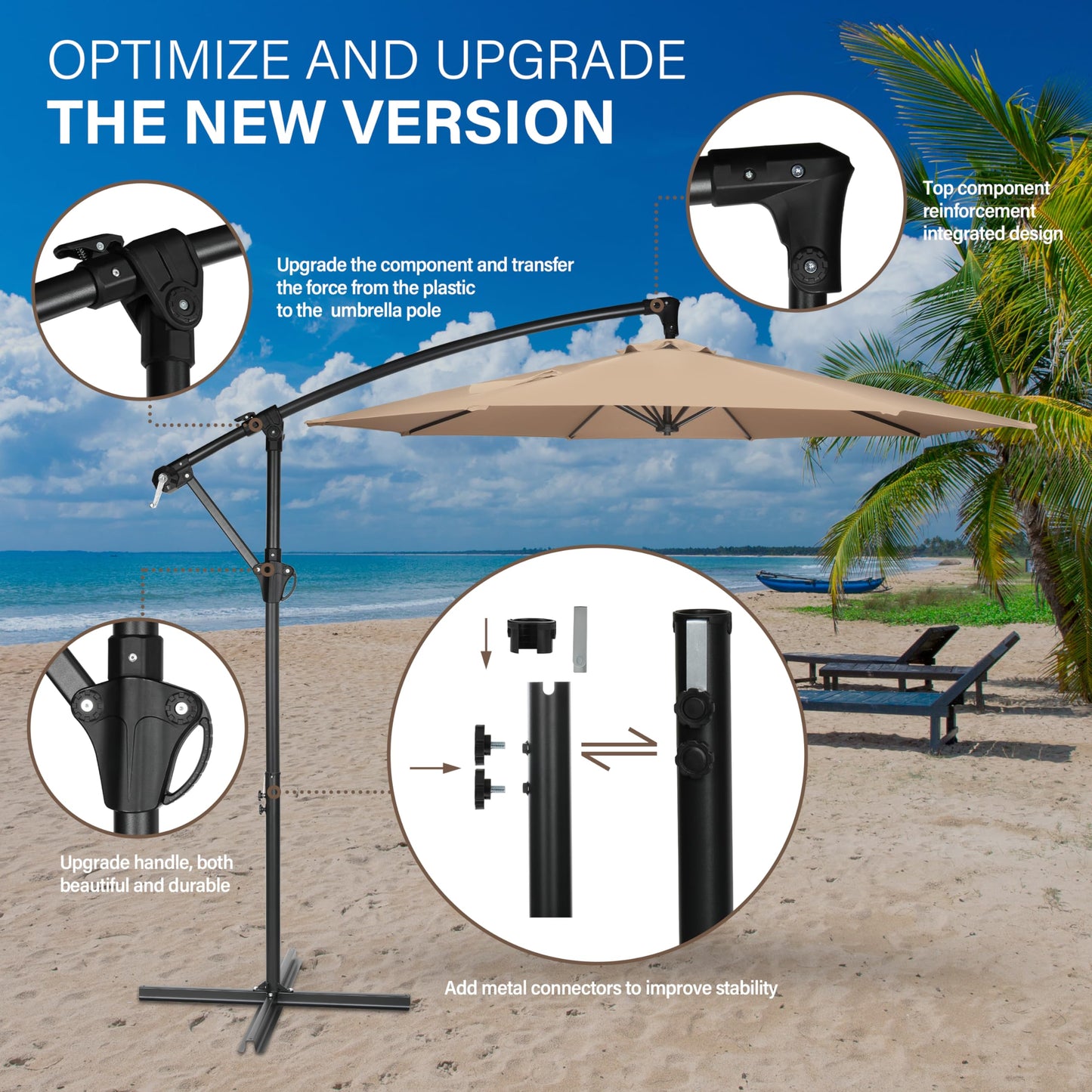 YSSOA 10ft Cantilever Patio Umbrella, Offset Hanging Outdoor Market Umbrellas with Cross Base and Crank for Garden, Lawn and Deck
