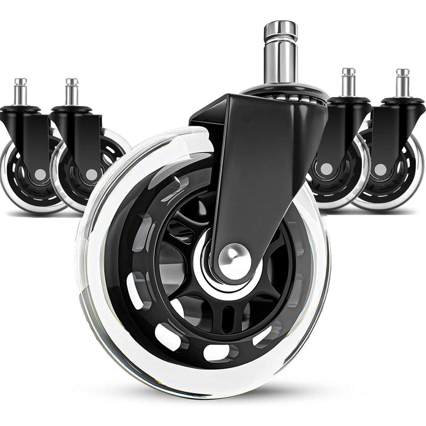 Office Chair Wheels (Set of 5) - Safe for All Floors Including Hardwood - Universal Stem 7/16 Inch