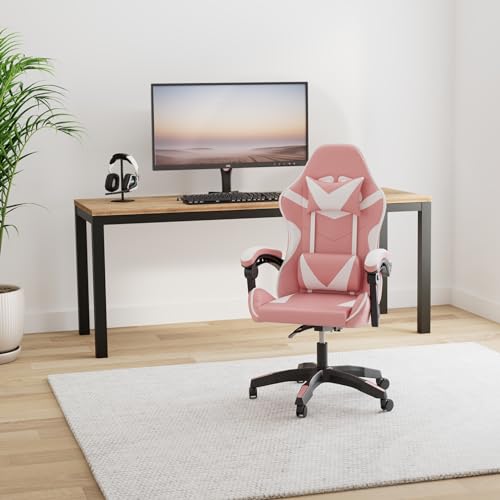 YSSOA Pink Gaming Chair, Big and Tall Gamer Chair, Racing Style Adjustable Swivel Office Chair, Ergonomic Video Game Chairs with Headrest and Lumbar Support