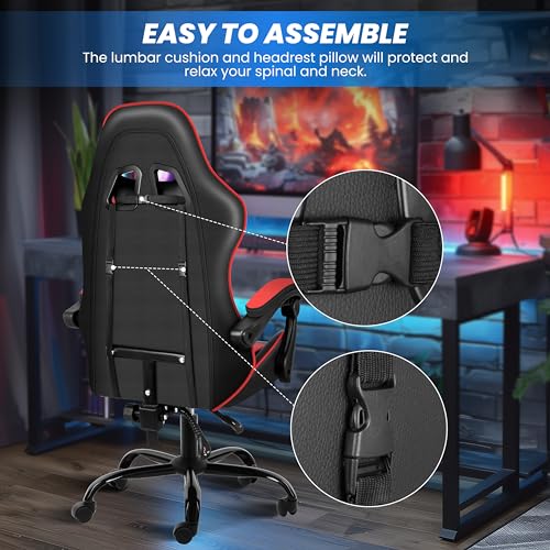 Simple Deluxe Gaming Chair, High Back Office Computer Desk Chair with Adjustable Lumbar Support, Recliner Swivel Video Game Chair with Footrest, Height Adjustable Seat and Backrest