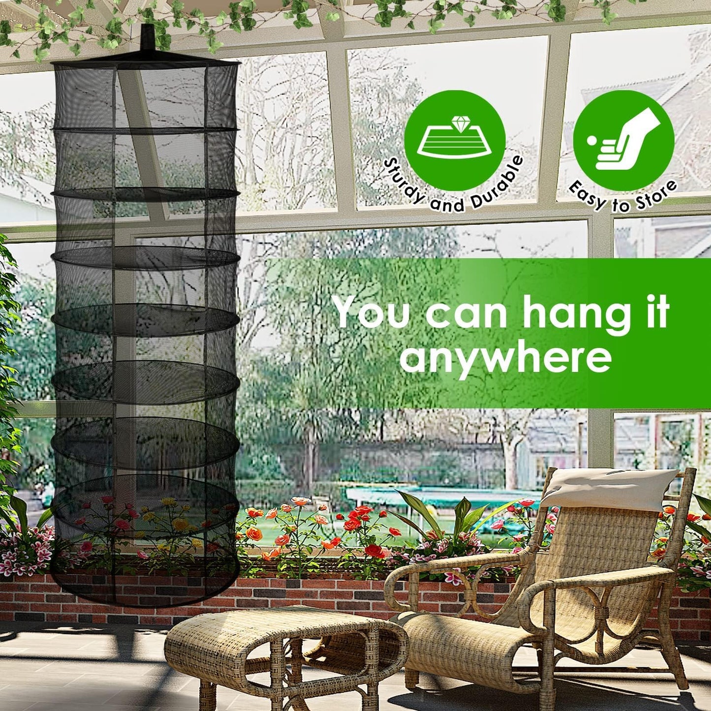 YSSOA Herb Drying Rack Zippered Hanging Dryer with Garden Pruning Shear and Hook for Hydroponics Herb, Plant, Seed, Bud