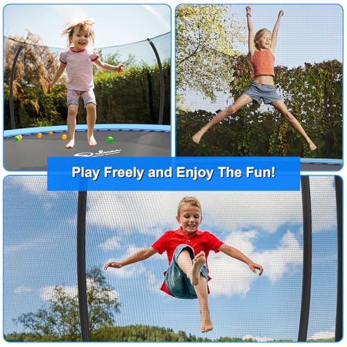 Simple Deluxe Trampoline for Kids with Safety Enclosure Net Wind Stakes 400LBS Weight Capacity 12FT Blue Inside Net