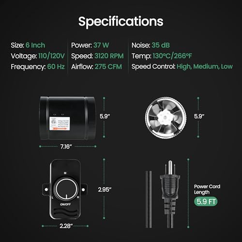 iPower Inline Duct Booster Fan with Speed Controller