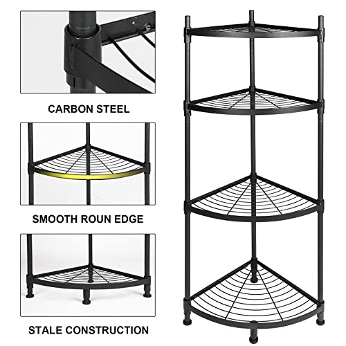 YSSOA 4 Tier Corner Display Rack Multipurpose Metal Shelving Unit, Bookcase Storage Rack Plant Stand for Living Room, Home Office, Kitchen, Small Space, 1-Pack, Bla