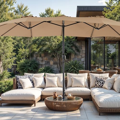 Simple Deluxe 15ft Outdoor Patio Umbrellas with Base Included, Double-Sided Rectangle Large Table Umbrella with Stand, Market Umbrellas for Poolside Backyard Lawn