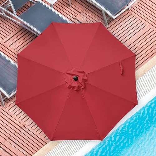 iPower 9ft Patio Umbrella Outdoor Table Umbrellas with 8 Sturdy Ribs, Push Button Tilt and Crank for Yard, Pool and Garden, Red-New