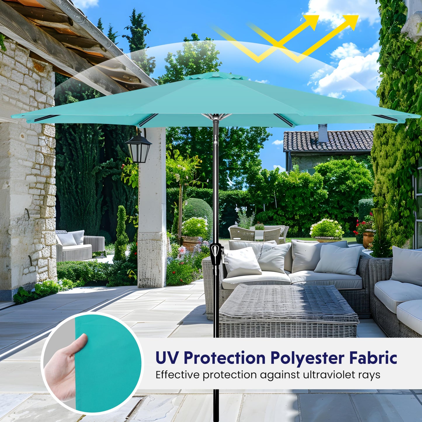 iPower 9ft Patio Umbrella Outdoor Table Umbrellas with 8 Sturdy Ribs, Push Button Tilt and Crank for Yard, Pool and Garden