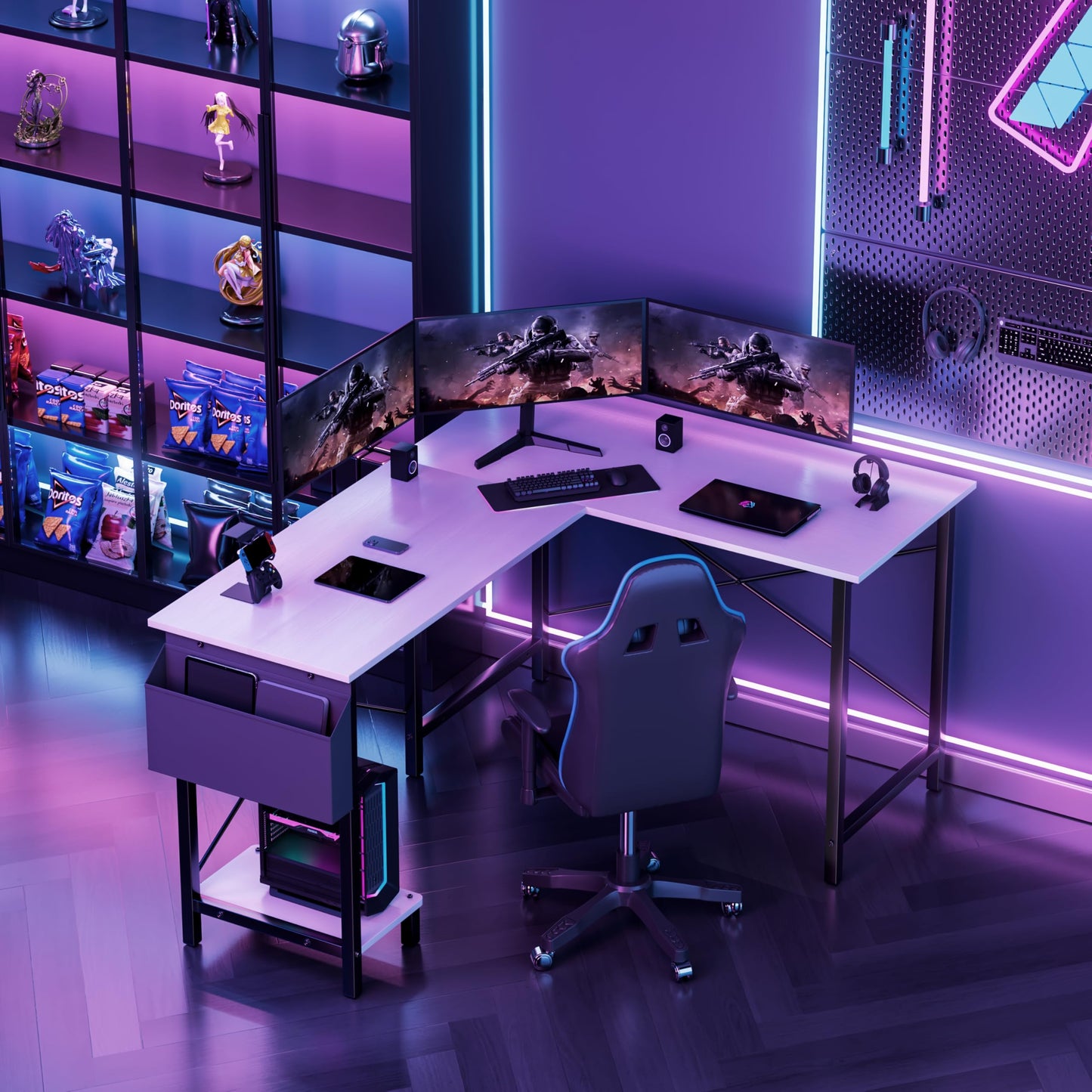 YSSOA 50" L Shaped Gaming Desk with Reversible Corner - Home Office Computer Desk with Wood Top, Metal Frame, CPU Stand & Storage Bag for Small Space, Gaming Room