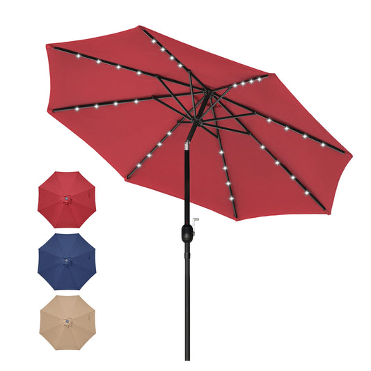 Simple Deluxe 9' Solar Umbrella 32 LED Lighted Patio Umbrella Table Market Umbrella with Push Button Tilt/Crank Outdoor Umbrella for Garden, Deck, Backyard and Pool