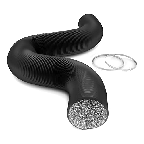 iPower Flexible 6 Inch 8 Feet Aluminum Ducting 4 Layer Protection Dryer Vent Hose for HVAC Heating Cooling Exhaust and Ventilation, 2 Clamps Included, Black