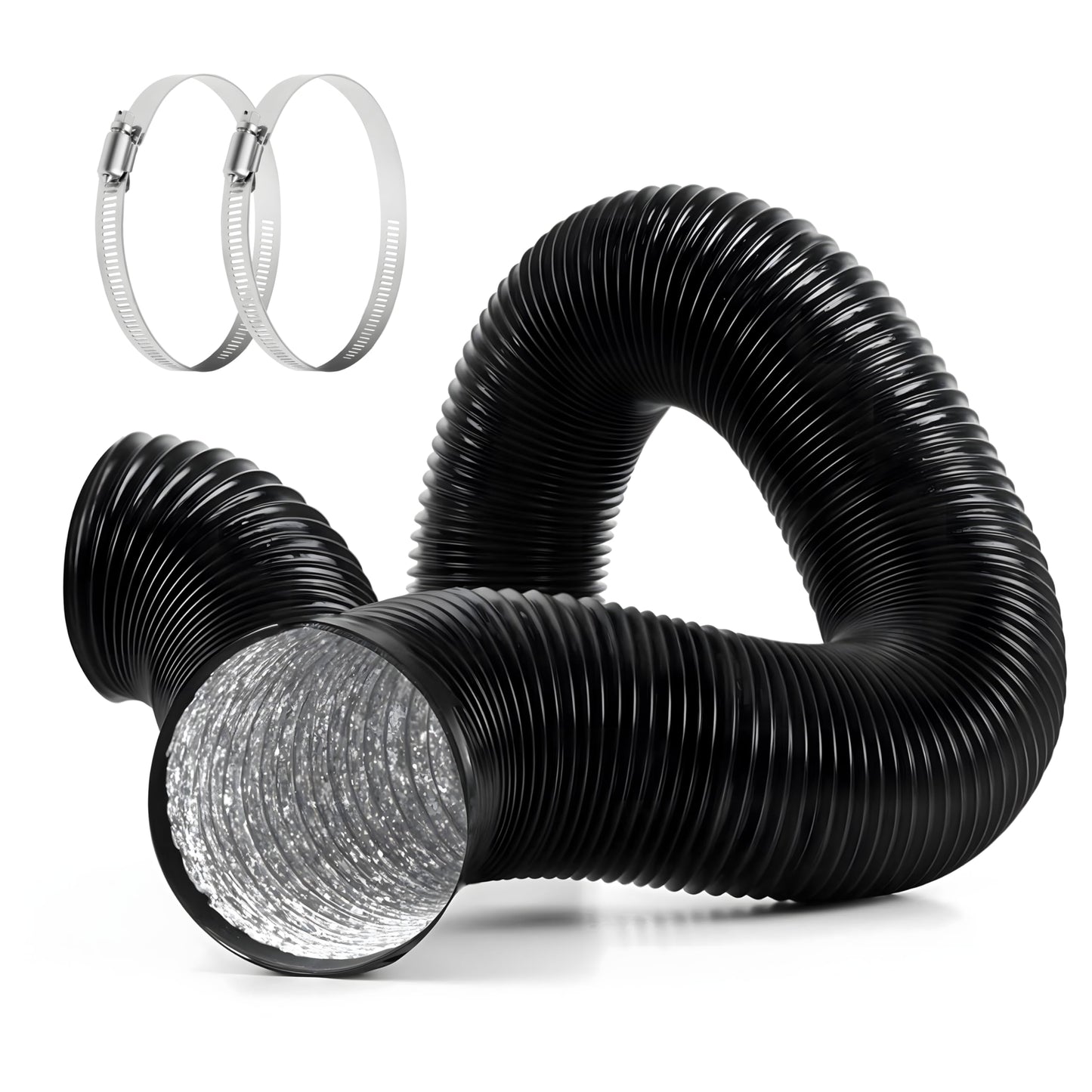 iPower Flexible 6 Inch 8 Feet Aluminum Ducting 4 Layer Protection Dryer Vent Hose for HVAC Heating Cooling Exhaust and Ventilation, 2 Clamps Included, Black