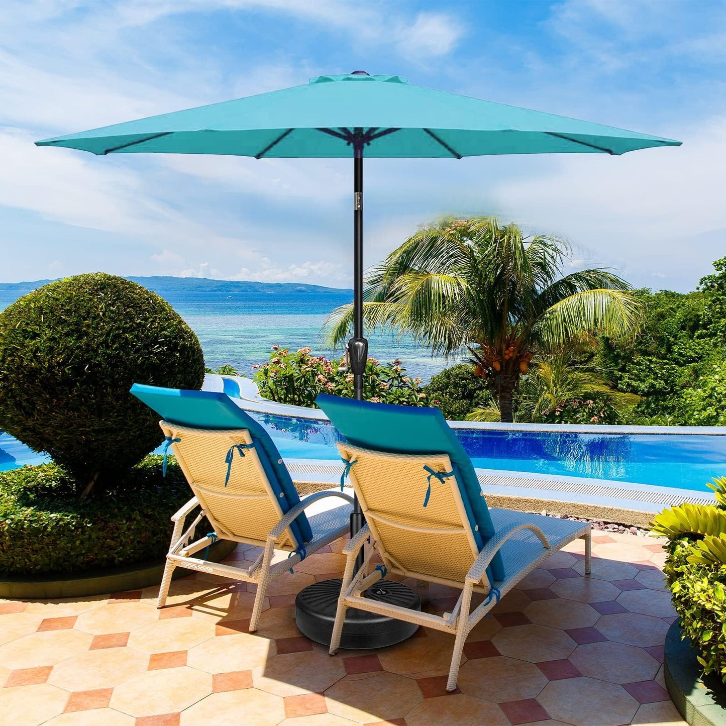 Simple Deluxe Patio Umbrella Outdoor, UV Protection Sunshade with Push Button Tilt/Crank and 8 Sturdy Ribs, for Table Garden Lawn Beach Pool
