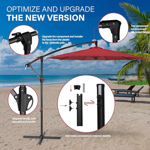 YSSOA 10ft Cantilever Patio Umbrella, Offset Hanging Outdoor Market Umbrellas with Cross Base and Crank for Garden, Lawn and Deck