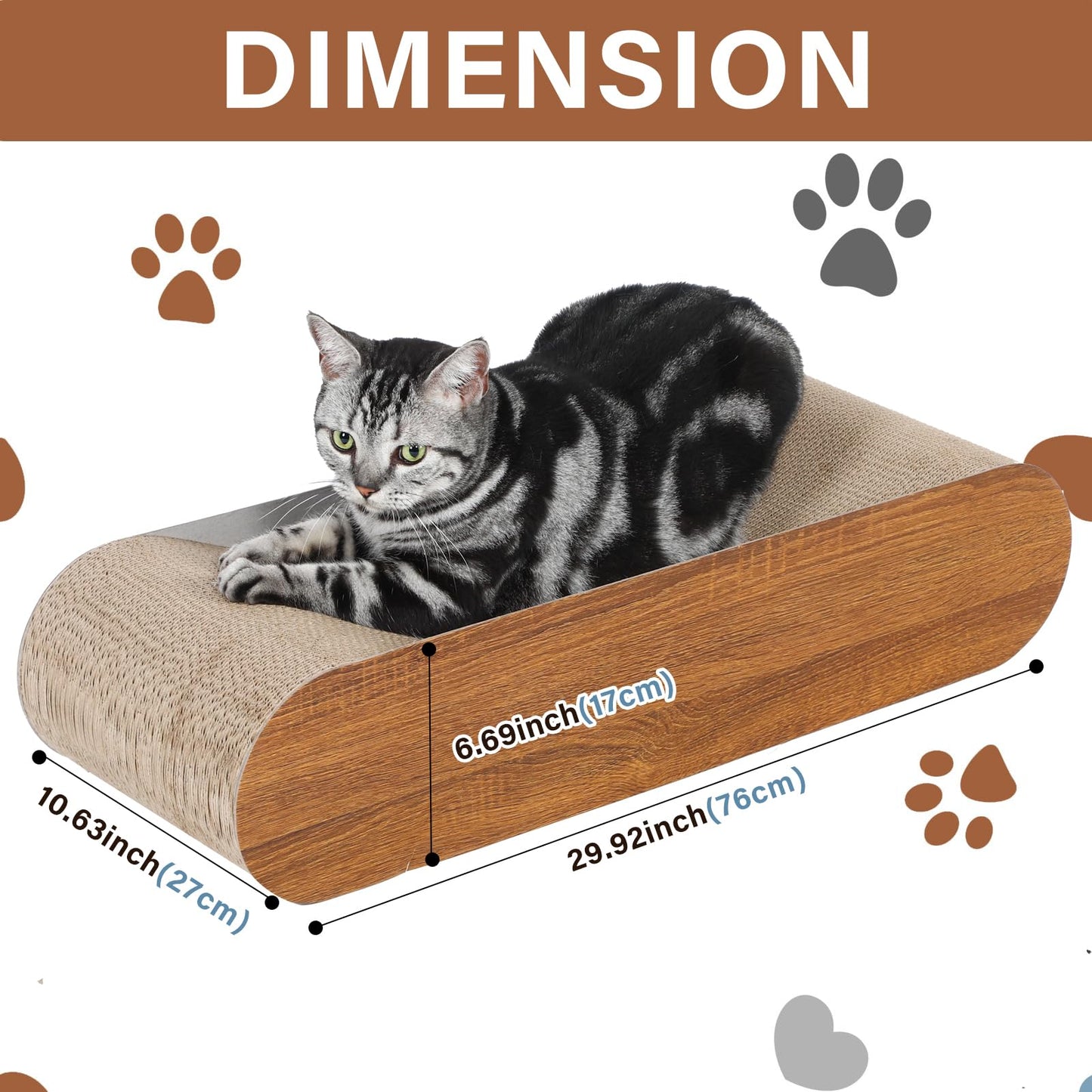 2 in 1 Cat Scratcher Cardboard Lounge Bed, Cat Scratching Pad, Durable Board Pads Prevents Furniture Damage,Large
