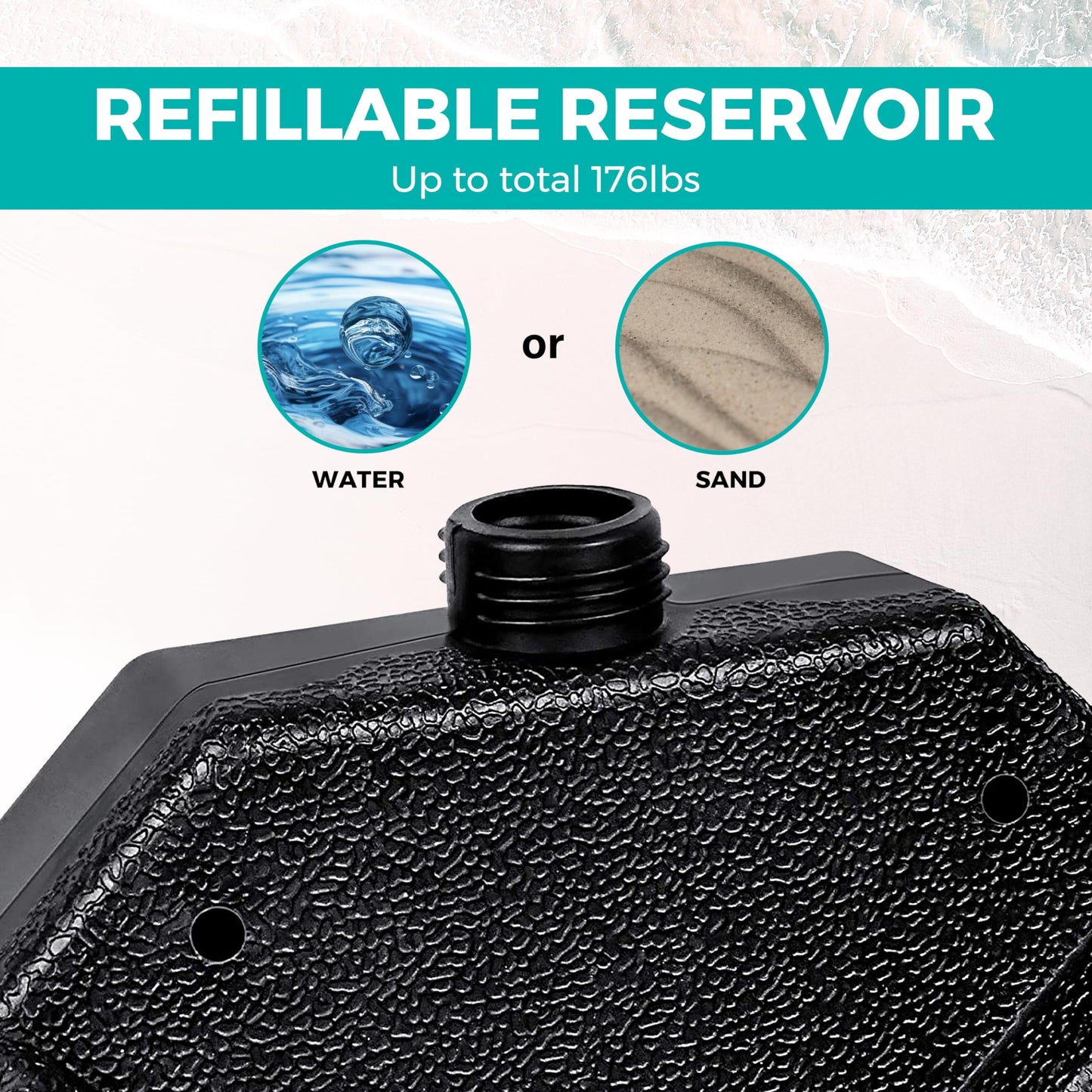 InfiniPower 4pcs 176lb Capacity Cantilever Offset Patio Umbrella Base Water Sand/Filled Outdoor Heavy-Duty Square Stand, Black