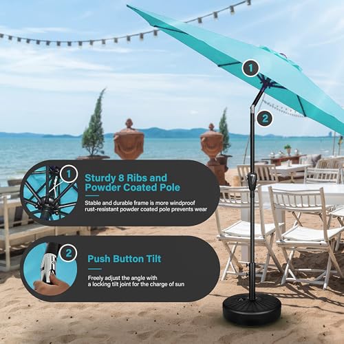 Simple Deluxe 9FT Outdoor Patio Umbrella Table Market Umbrella with Push Button Tilt and Crank, 8 Sturdy Ribs, UV Protection Waterproof for Garden, Lawn, Deck, Backyard, Pool