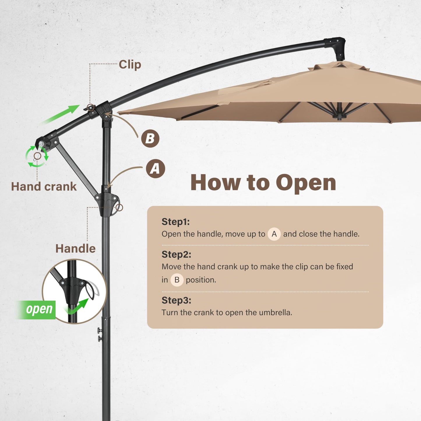 YSSOA 10ft Cantilever Patio Umbrella, Offset Hanging Outdoor Market Umbrellas with Cross Base and Crank for Garden, Lawn and Deck