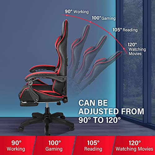 Gaming Chair, Backrest and Seat Height Adjustable Swivel Recliner Racing Office Computer Ergonomic Video Game Chair with Footrest and Lumbar Support