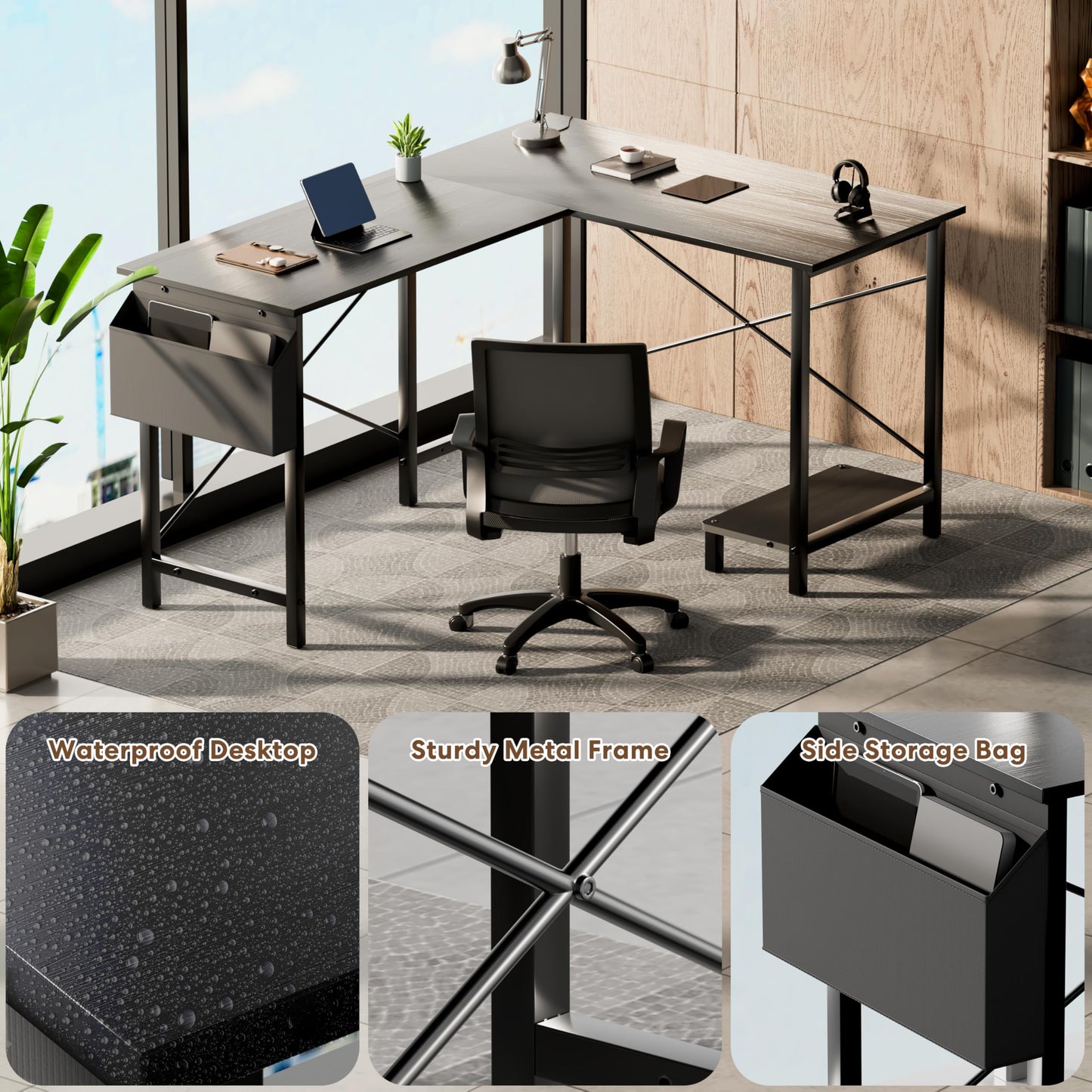 YSSOA 50" L Shaped Gaming Desk with Reversible Corner - Home Office Computer Desk with Wood Top, Metal Frame, CPU Stand & Storage Bag for Small Space, Gaming Room