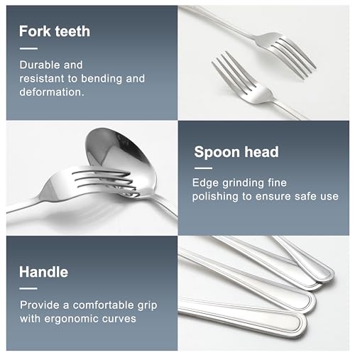 48-Piece Flatware Set, Stainless Steel Flatware Set Service for 6，Tableware Cutlery Set for Home Restaurant Party, Dinner Forks/Spoons/Knives, Square Edge & Mirror Polished, Dishwasher Safe