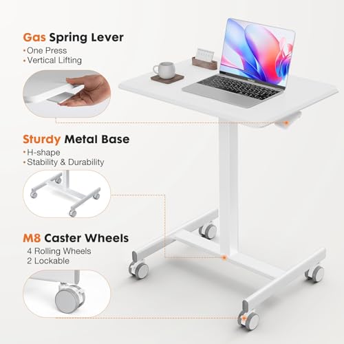 YSSOA Mobile Small Standing Desk - Rolling Desk with Adjustable Height and Lockable Wheels, Sit-Stand Laptop Table, Portable Computer Workstation