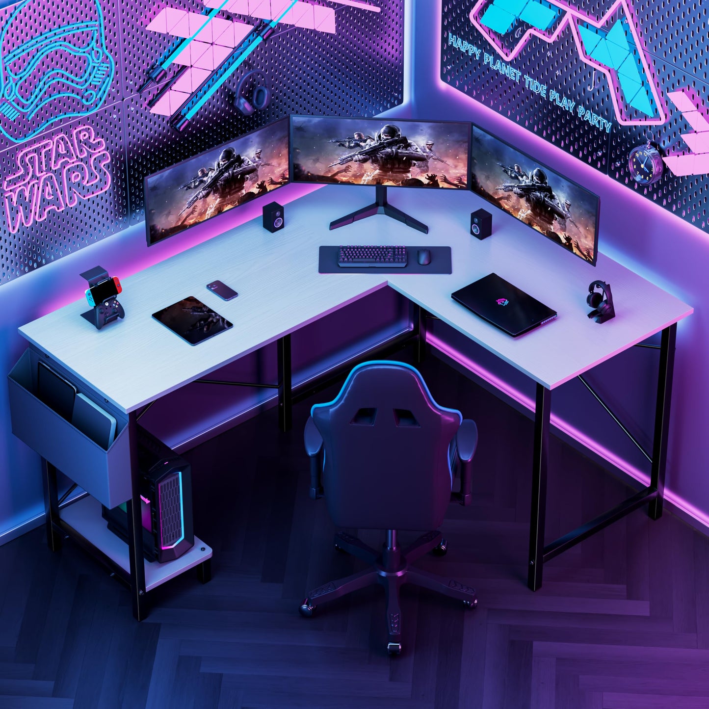 Miibox 50" L Shaped Gaming Desk with Reversible Corner - Home Office Computer Desk with Wood Top, Metal Frame, CPU Stand & Storage Bag for Small Space, Gaming Room