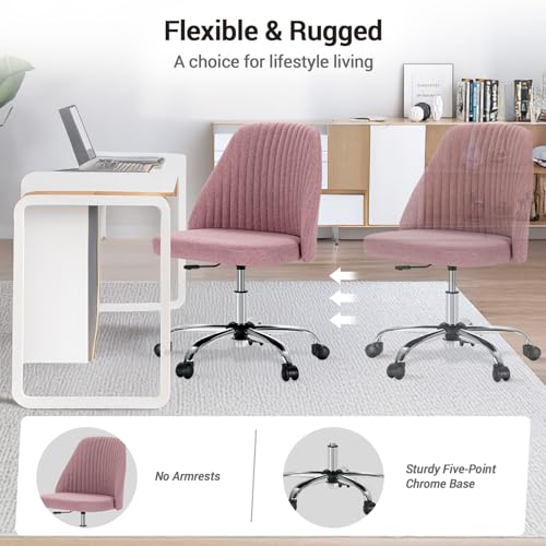 Simple Deluxe Office Desk Chair with Back and Wheels Computer Fabric Chair Armless Adjustable Height Comfy Vanity Chair with Swivel Rolling Home Chairs for Bedroom Adult